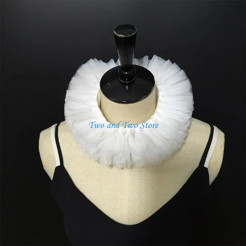 HX6F Klasik White Ruffle Neck Ruff Dress Up Cosplay Tulle Faux Collar Choker Badut