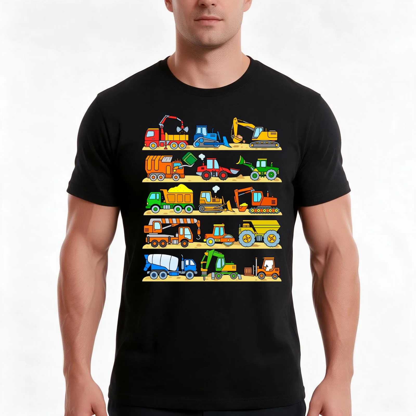 Construction Machines Excavators Trucks Bulldozers for Kids T-Shirt, Summer Casual Cotton Tee, Oversized Streetwear Tops