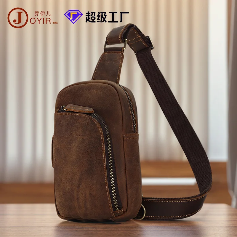 Tas selempang olahraga pria, kantung dada kulit asli buatan tangan, olahraga, Retro kapasitas besar 7.9 inci Mini ipad