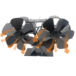 Wood Stove Fan Heat Powered Dual Silent Motors 4 Blades Non-Electric Heat Activated Fireplace Fan with Bracket and Thermometer