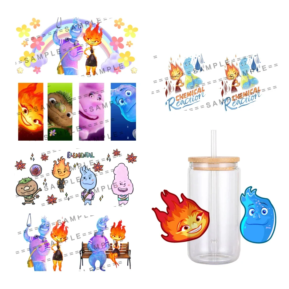 

Mini Disney Elemental Character UV DTF Cup Wraps Transfer Stickers For 16oz Libbey Glasses