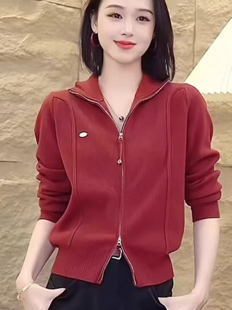

Осенне-зимний кардиган на молнии в ленивом стиле, дизайнерский вязаный свитер с воротником-стойкой, новый теплый верхний топ для женщин