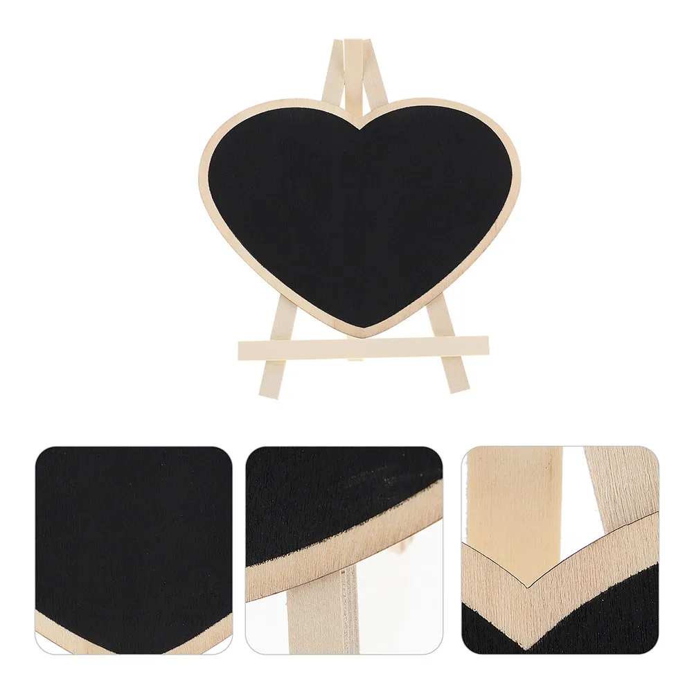 2Pcs Small Chalkboard Sign Board Desktop Heart Shape Mini Blackboards Standing Message Boards for Food Labels Drawing and Notes
