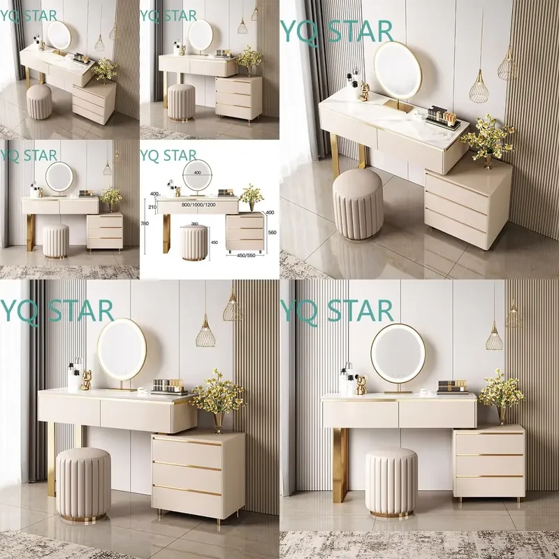Italian Style Cream Dresser for Bedroom Makeup Vanity Table with Luxury Lighting Integrated Locker Simple Modern Home Decor