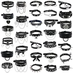1Pc Vintage Cosplay Punk Rivet Spikes Circle PU Leather Women Collar Harajuku Sexy Heart Rock Gothic Star Bondage Choker Jewelry