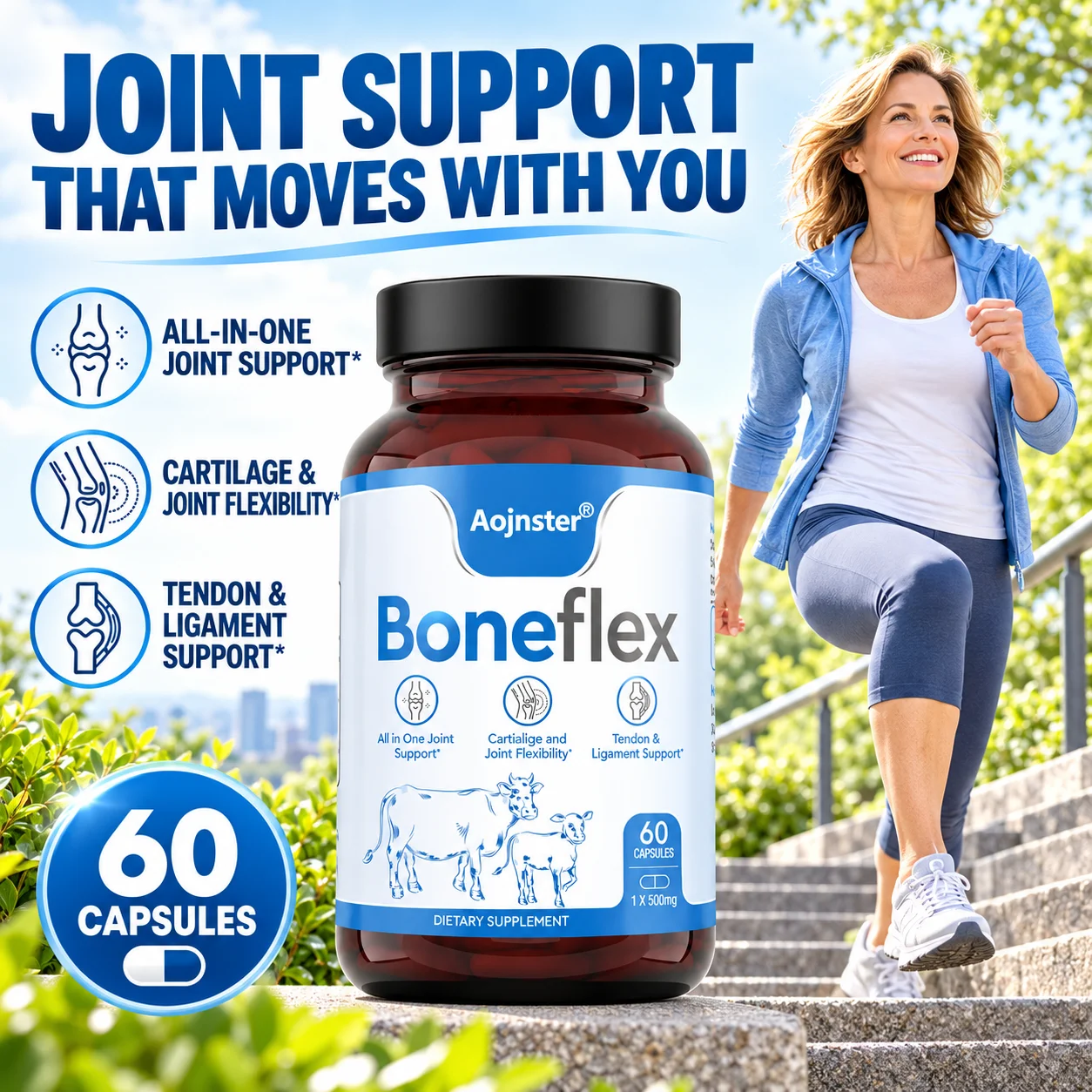 Aojnster Boneflex Joint Support Supplement for Mobility, Flexibility, Tendon & Ligament Support, 60 Capsules