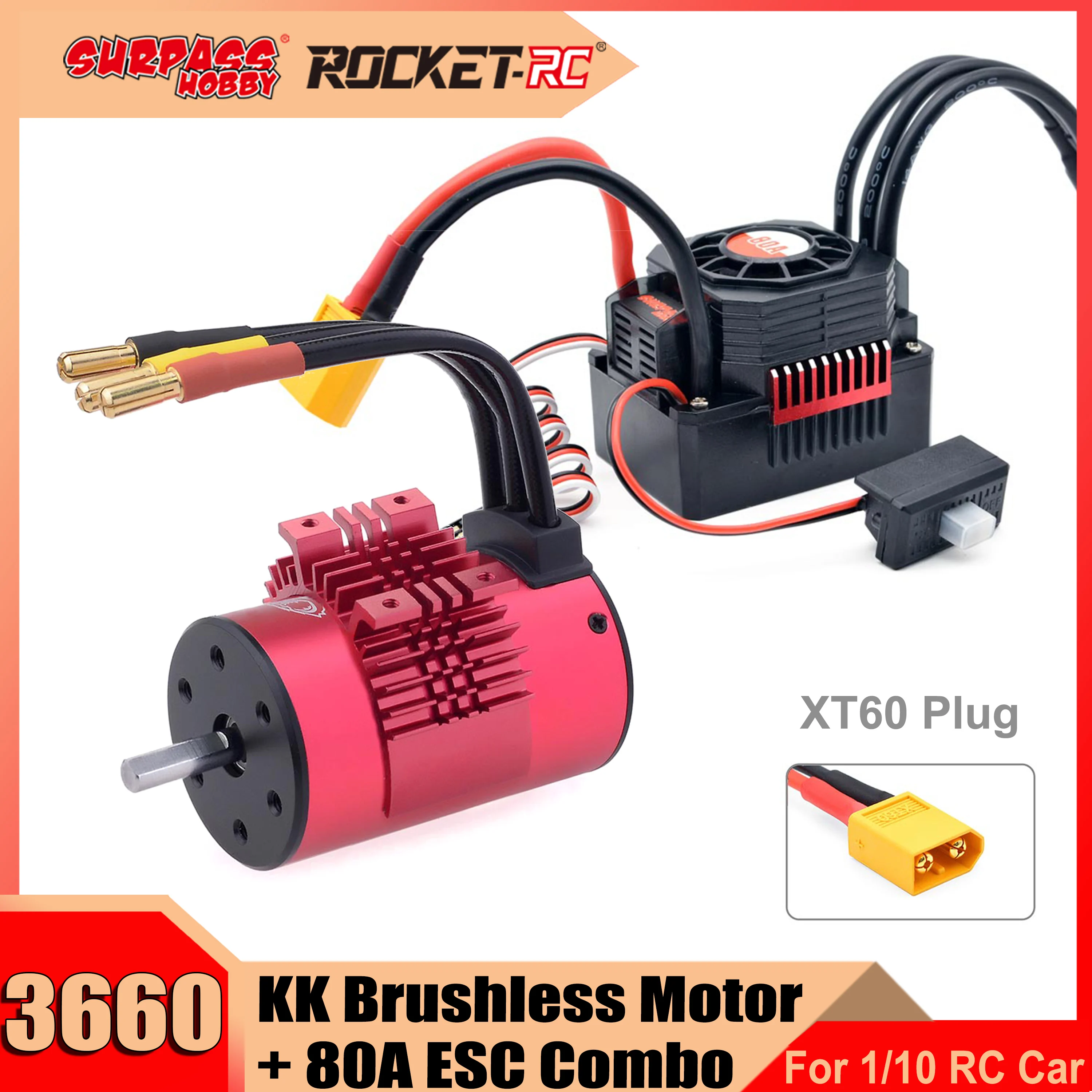 

SURPASS HOBBY KK 3660 бесщеточный водонепроницаемый мотор ESC Combo 80A ESC XT60 разъем для 1/10 RC автомобиля GTR Wltoys Traxxas HSP Lexus