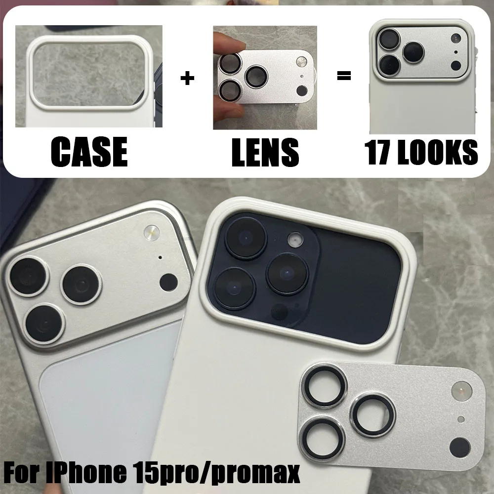 Coque de téléphone et kit de protection d'objectif photo en métal pour iPhone 15 Pro / 15 Pro Max, transformez l'apparence en 17 Pro Max