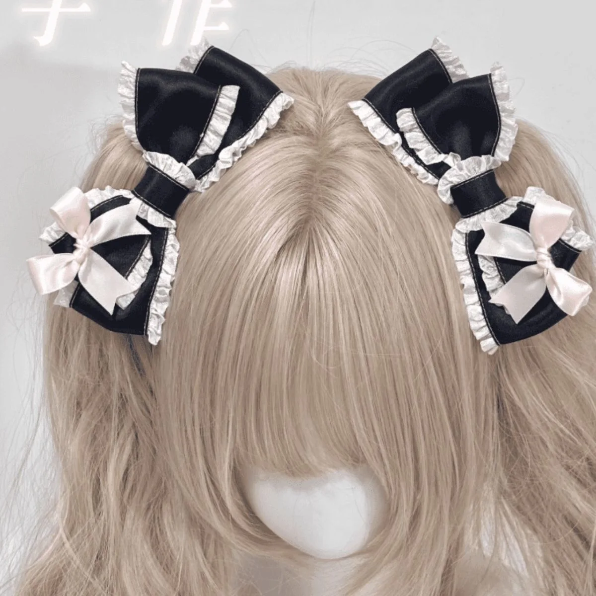 【1pair】Lolita cosplay y2k accessories hair bow japanese hair clasp big JK harajuku hairpin lace cute core hair clip barrettes