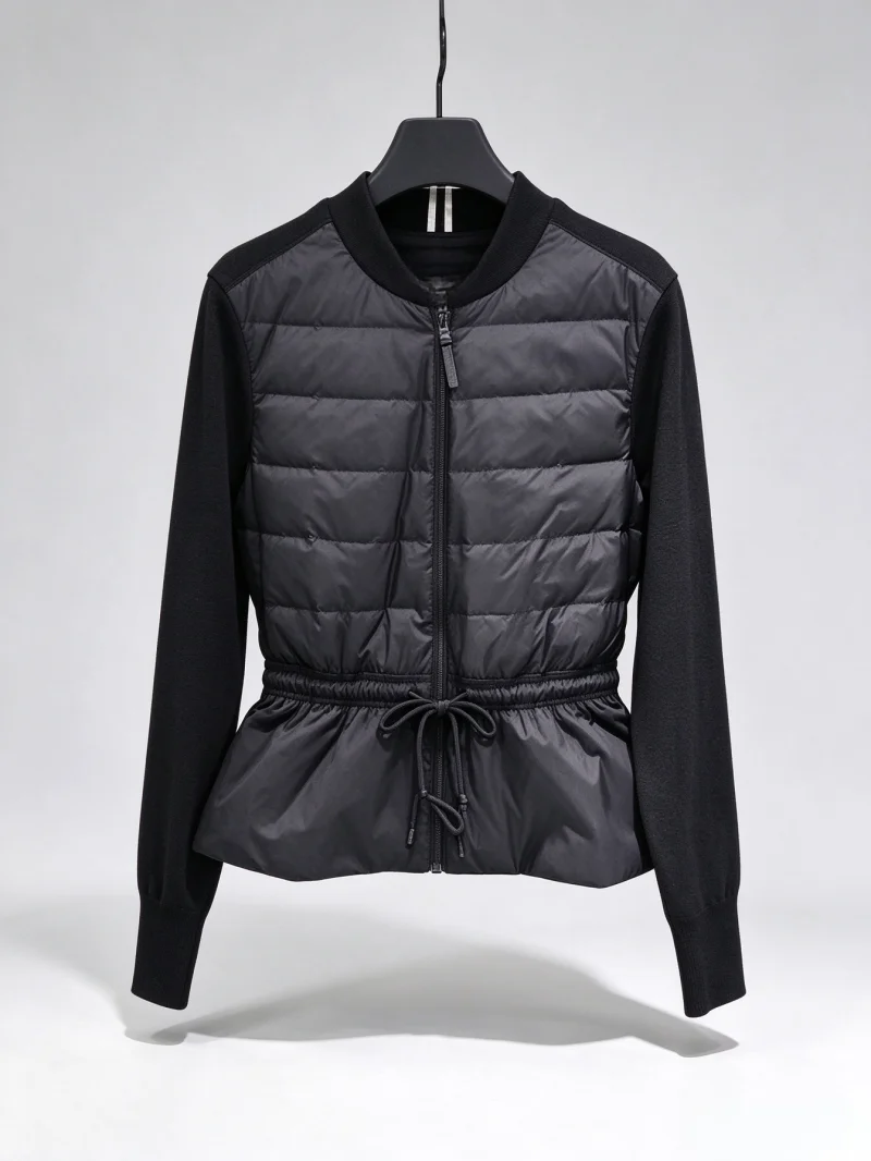 Women Golf Down Spliced Knit Jacket Autumn Winter New Thin Puffer Coat Slim Fit Versatile Ladies Golf Outerwear