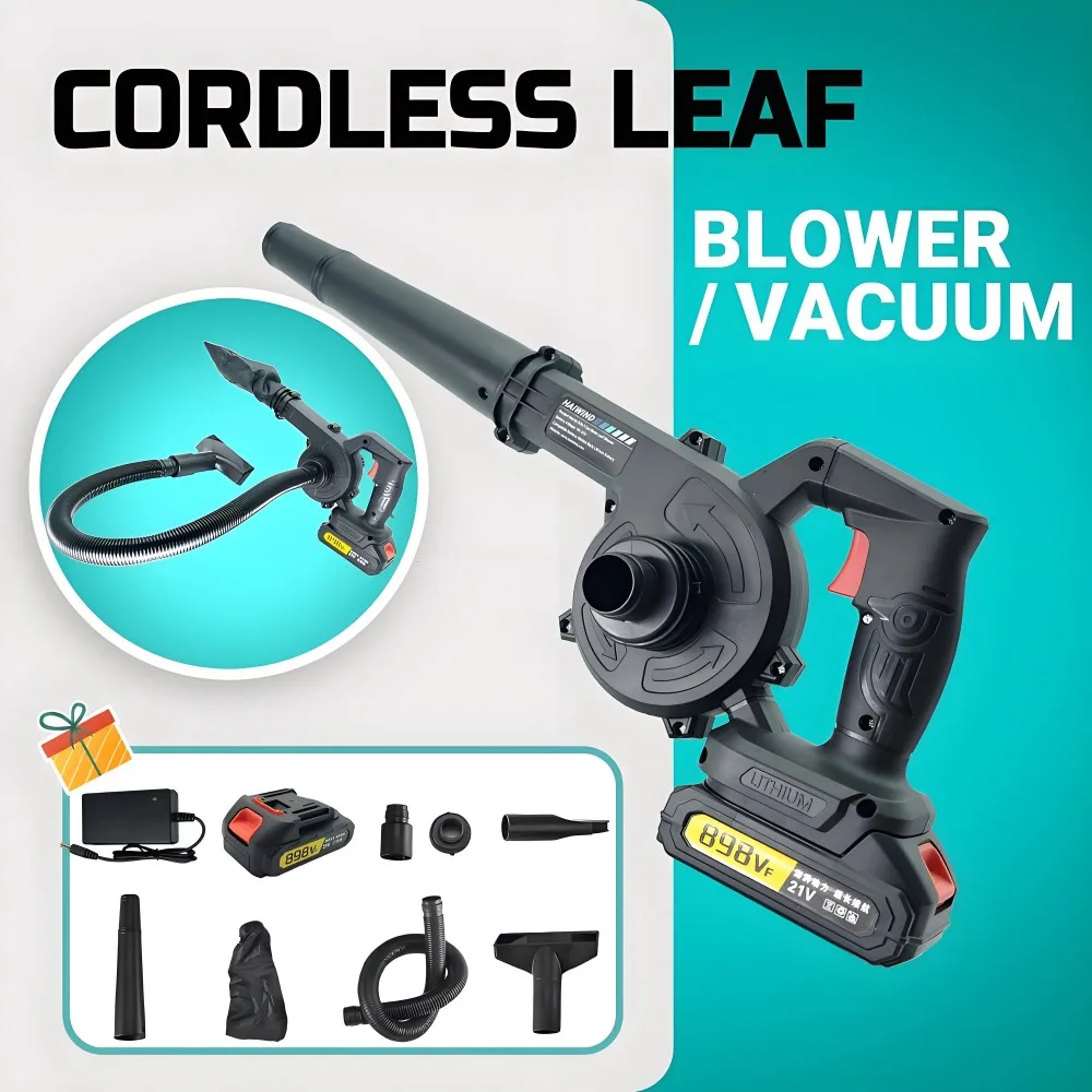 Soplador de aire y aspiradora inalámbricos 2 en 1 con batería de litio de 18 V, colector de hojas y polvo para limpieza de automóviles, computadoras y jardines