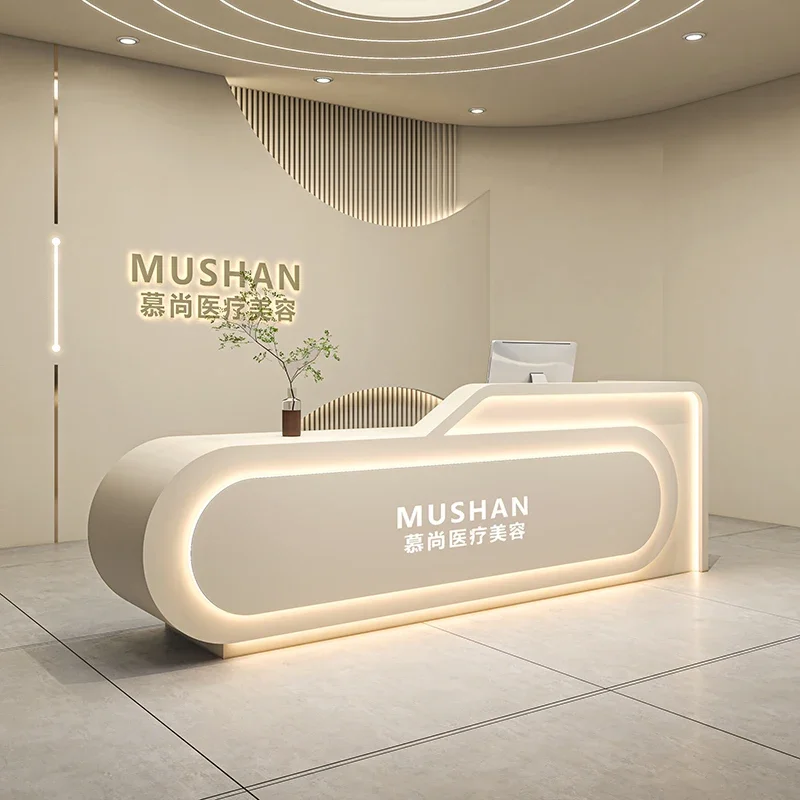 

Minimalism Beauty Salon Reception Desk Nordic Cream Style Luxury Outfit Shop Counter Church Pulpito Furniture Receptionsdisk FYR