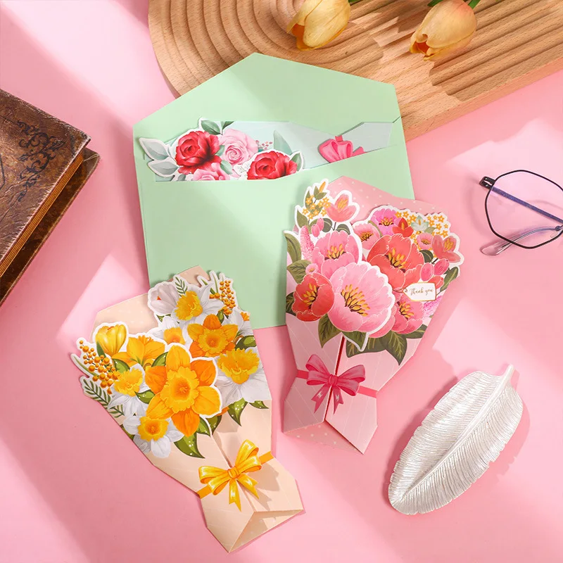 2pcs Blank Note Cards Bouquet Greeting Card Flower Modeling Birthday Gift Decoration Card Stereo Creative Easter for Daughter