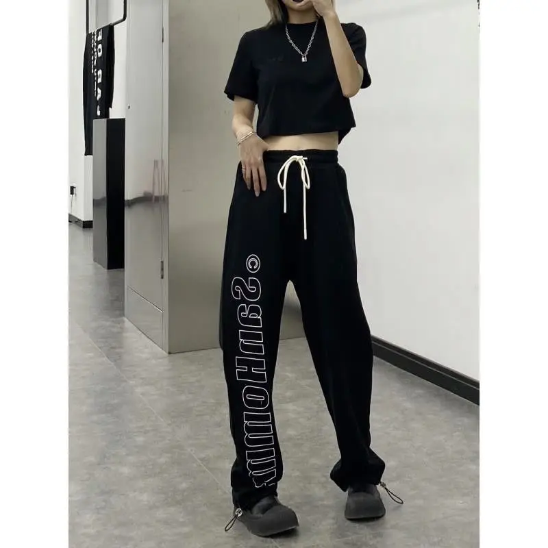 

Oversized Sports Pants Women Clothing Casual Korean Letter Elastic Waist Pants Autumn All-match Shirring High Waist Sweatpants