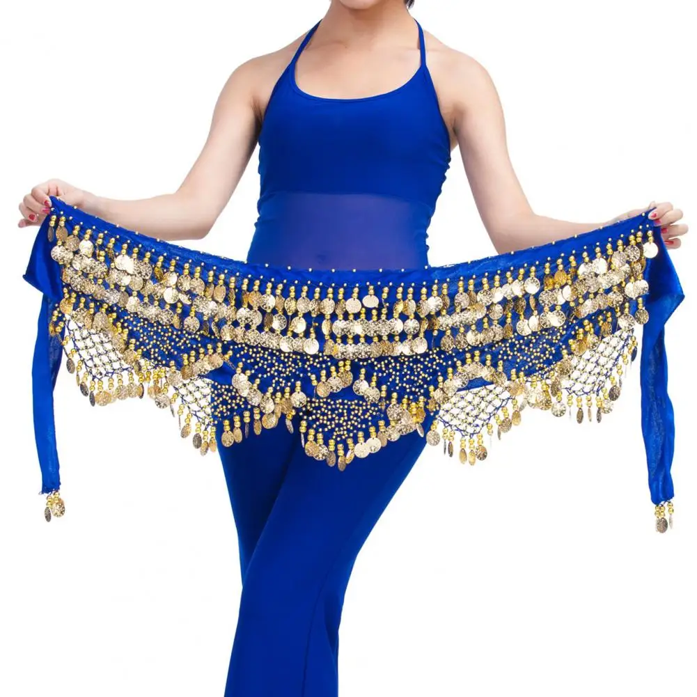 Velvet Women Belt Belly Dance Waist Wrap Skirt Chain Golden Coin Tassel Women Belly Dance Hip Skirt Waist Wrap Scarf