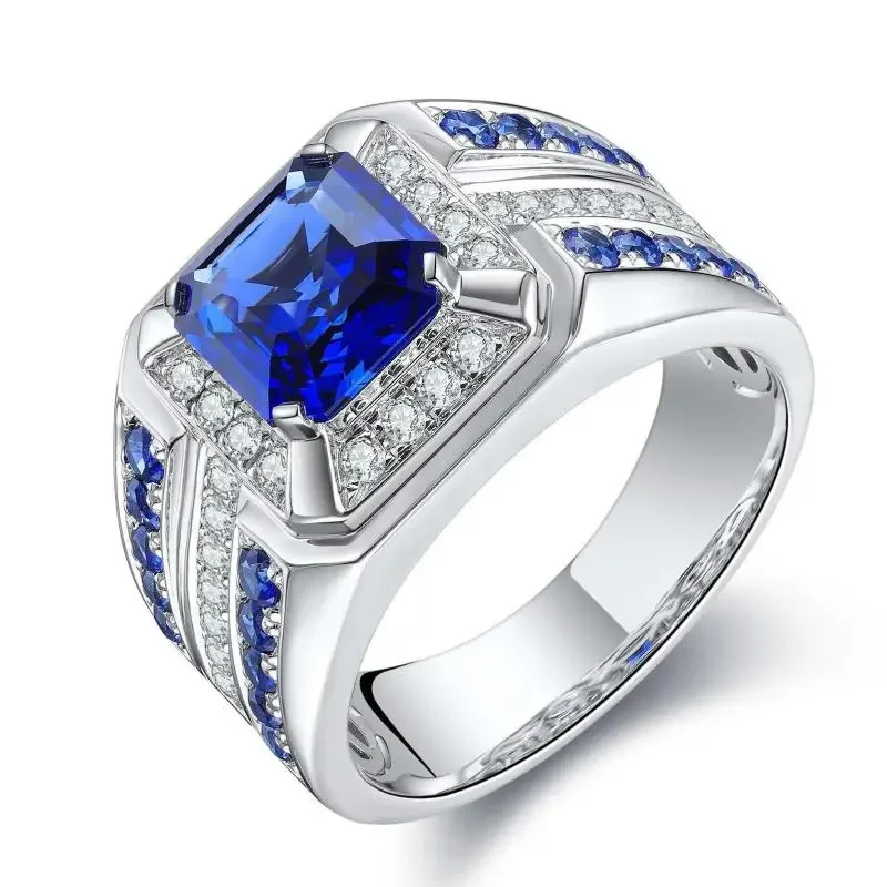 Pirmiana 2.86ct Royal Blue Color Lab Sapphire Ring S925 Silver Engagementring Men