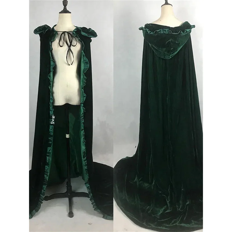 Jubah Pengantin Panjang Berkerudung Beludru Hitam Merah Anggur dengan Rumbai untuk Halloween, Wicca, Mantel, Selendang Pengantin, Jubah Abad Pertengahan ir;l5