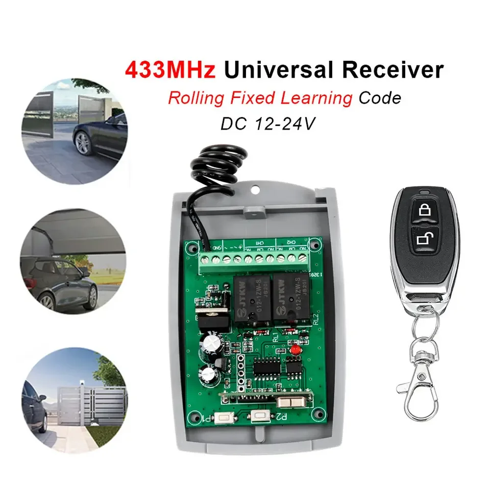 Receptor de control remoto DC12V/24V 433MHz con código evolutivo HCS301, control remoto de código abierto para puerta de garaje