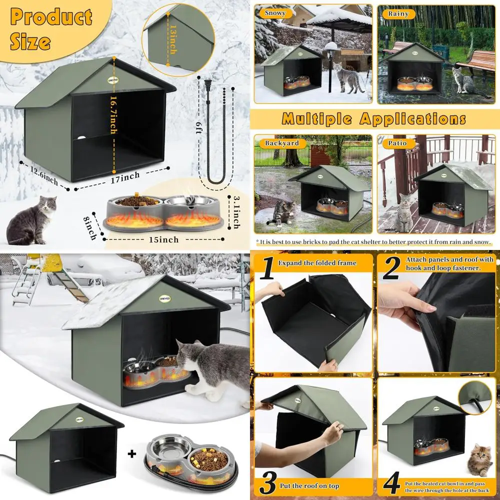 

Уличная подогреваемая кормушка для кошек с всепогодной зоной для еды и воды (серая)