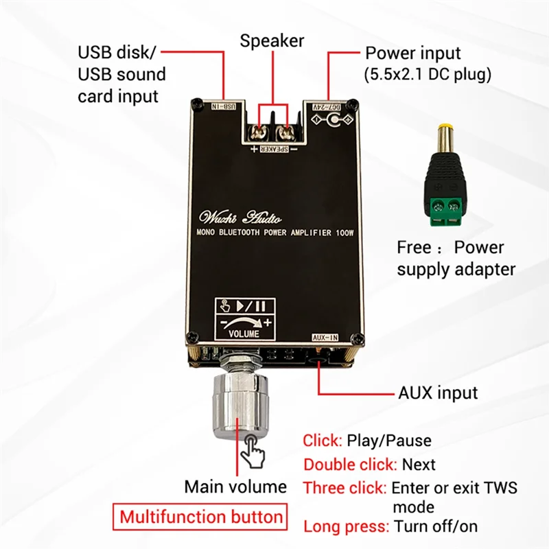 -1001B Модуль усилителя мощности звука Mono BT 100 Вт TWS True Wireless