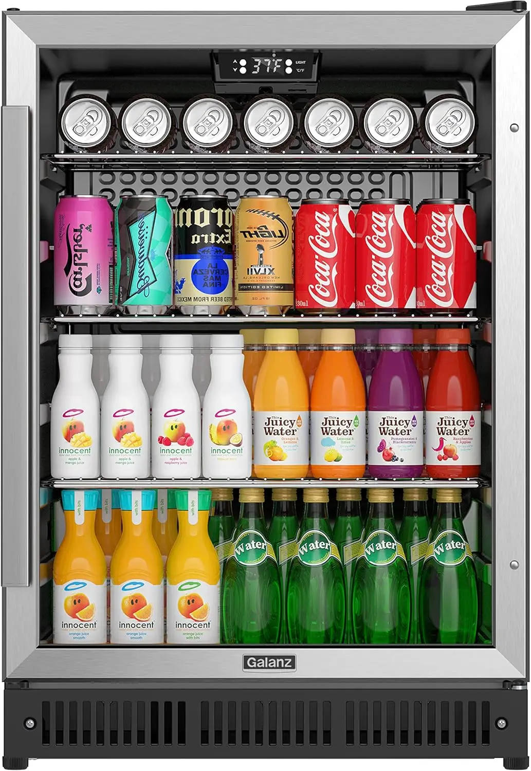 GLB57MS2B15 172 Cans Built in Beverage Refrigerator, Digital Temperature Control, White LED Interior Lighting, Stainless