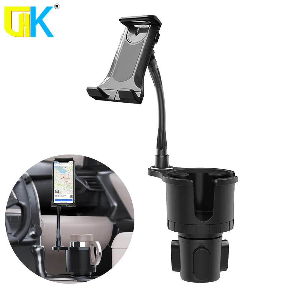 HKGK 2 In 1 Car Phone Holder Car Cup Holder Multifunction Tablet stand Car Drinks Holder with Food Tray 360° Swivel Adjustable