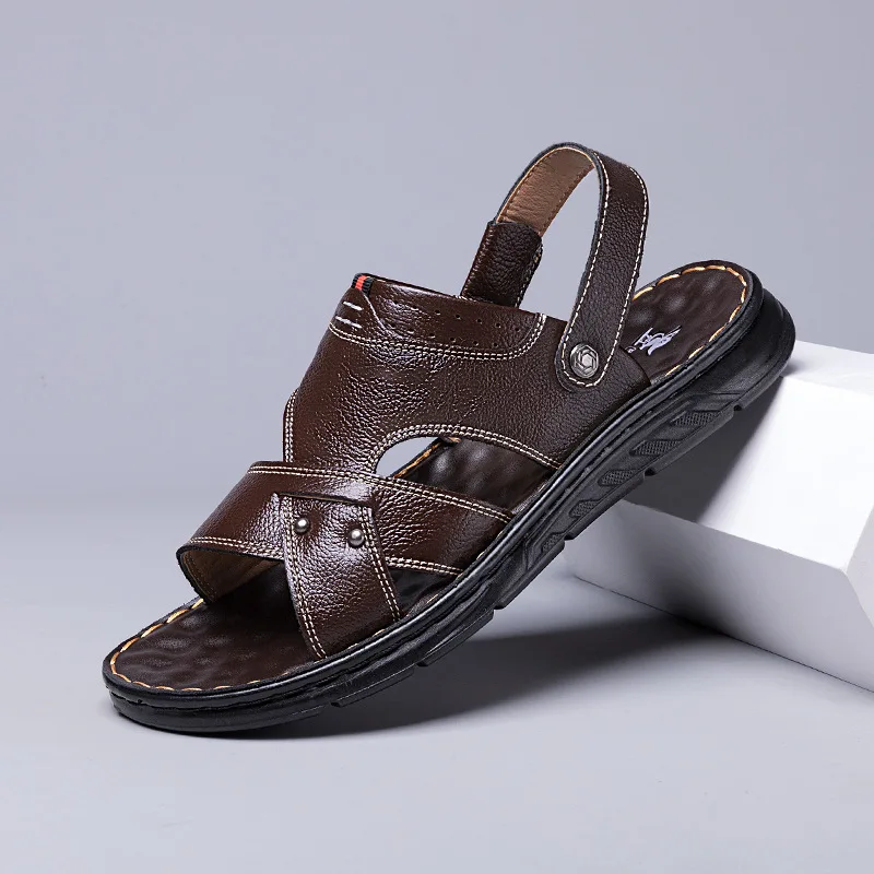 

Summer Men Sandals Comfortable Mens Soft-soled Sandals Fashion Anti Slip Casual Beach Shoes for Men Leather Shoes Zapatos Hombre