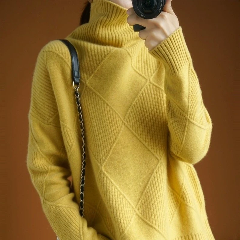 Turtleneck Sweater Women\'s Loose Pullover 2023 Autumn and Winter New Fashion Knitwear Women\'s Lady Style Jumper Thickened Warm