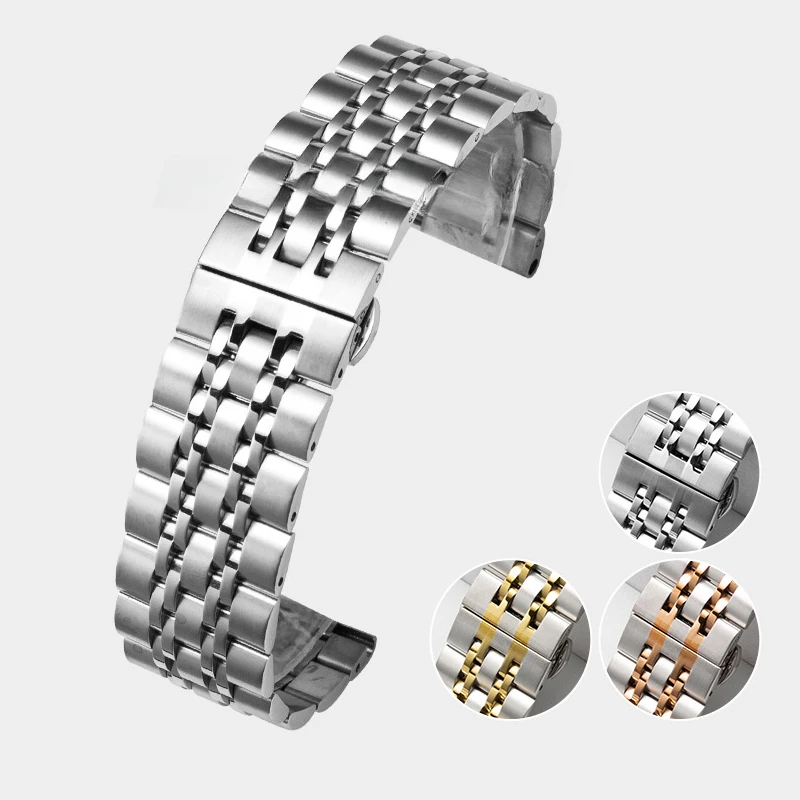 UTHAI Stainless Steel Seven Bead Watch Strap 20mm 22mm Solid precision steel Butterfly Buckle Universal Watchband Accessories