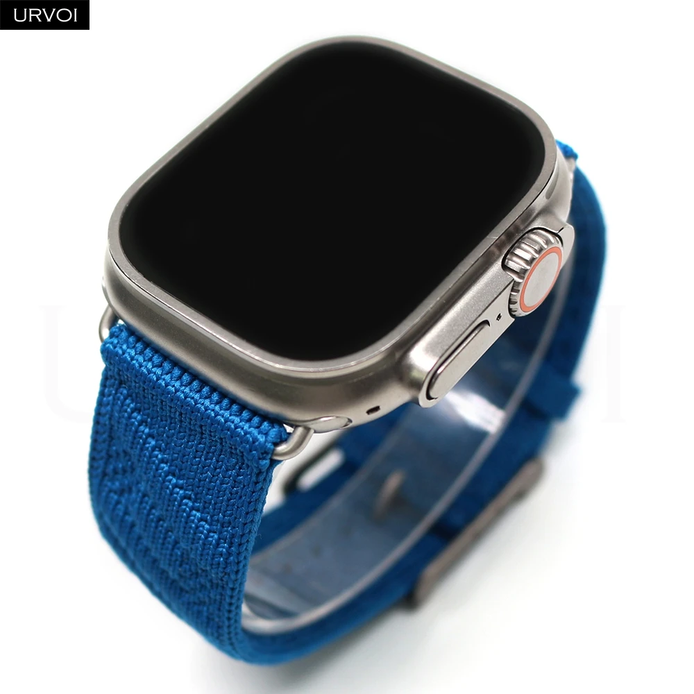 حزام URVOI Sporty En Mer لساعة Apple Ultra 2 باند Bleu Hydra Nuit نمط موجات المحيط مشبك مخصص من مادة البولي أميد لساعة iWatch
