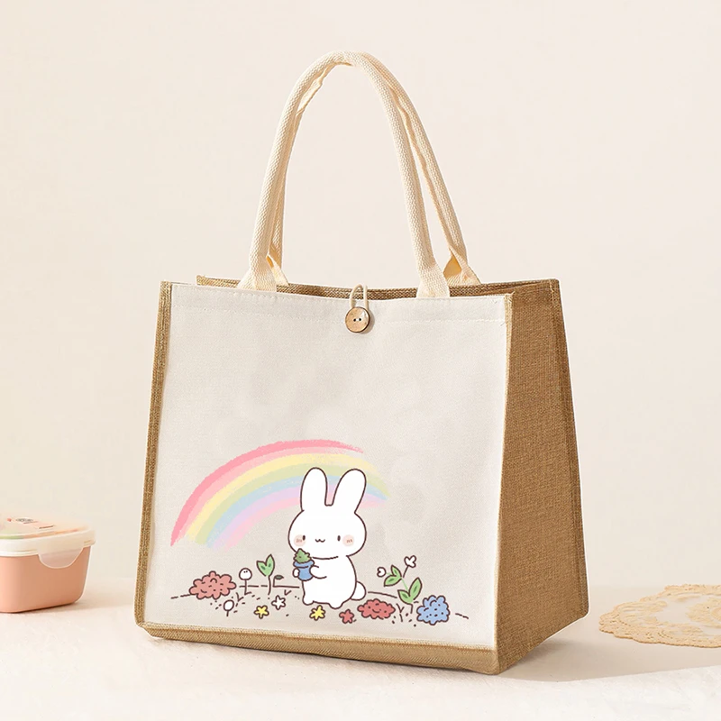 

New cartoon pattern men's tote bag; imitation linen picnic tote bag.