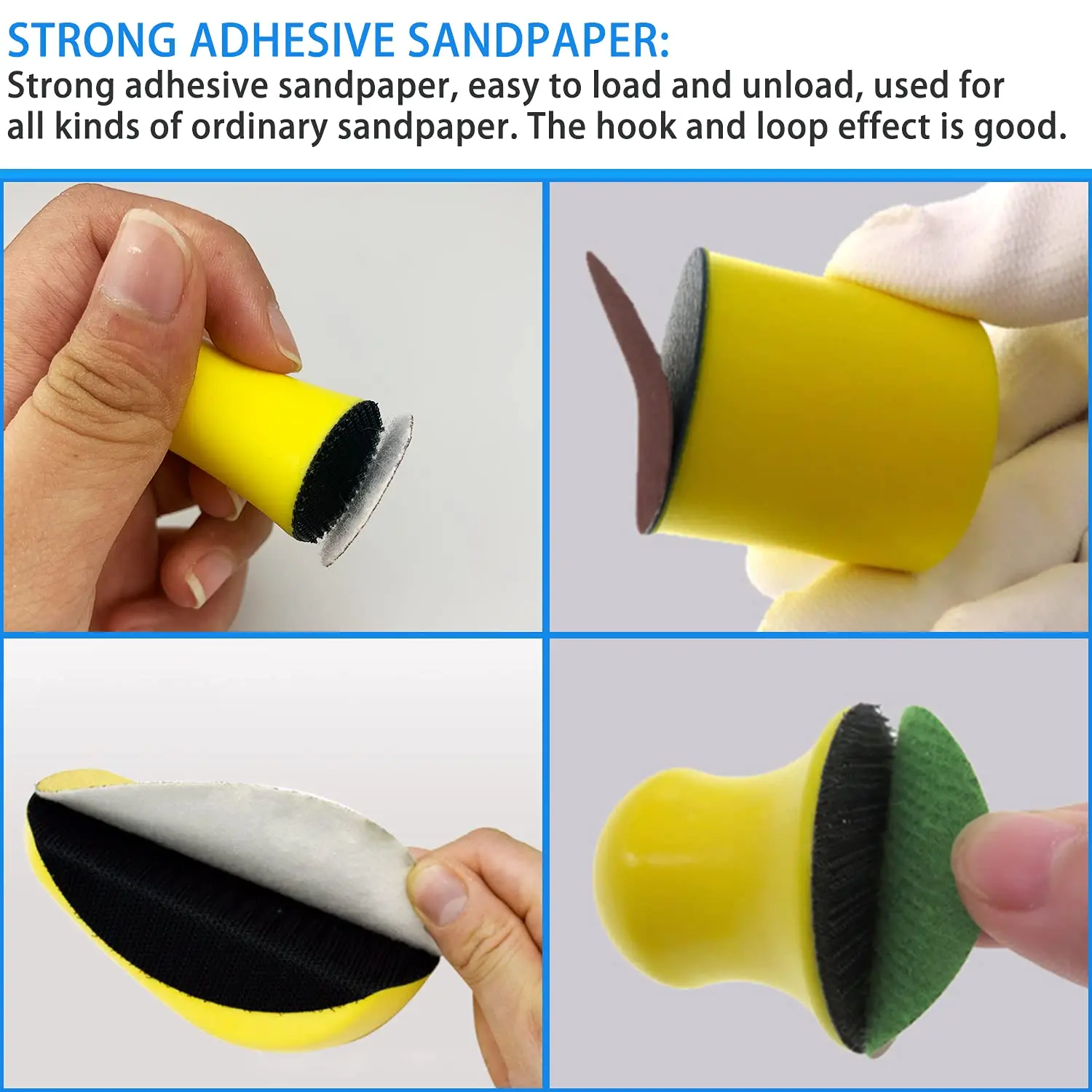Blocco per platorello abrasivo a mano con gancio e anello da 4 pezzi, blocco per levigatura manuale tampone per lucidatura utensili abrasivi 1/2/3/5 pollici