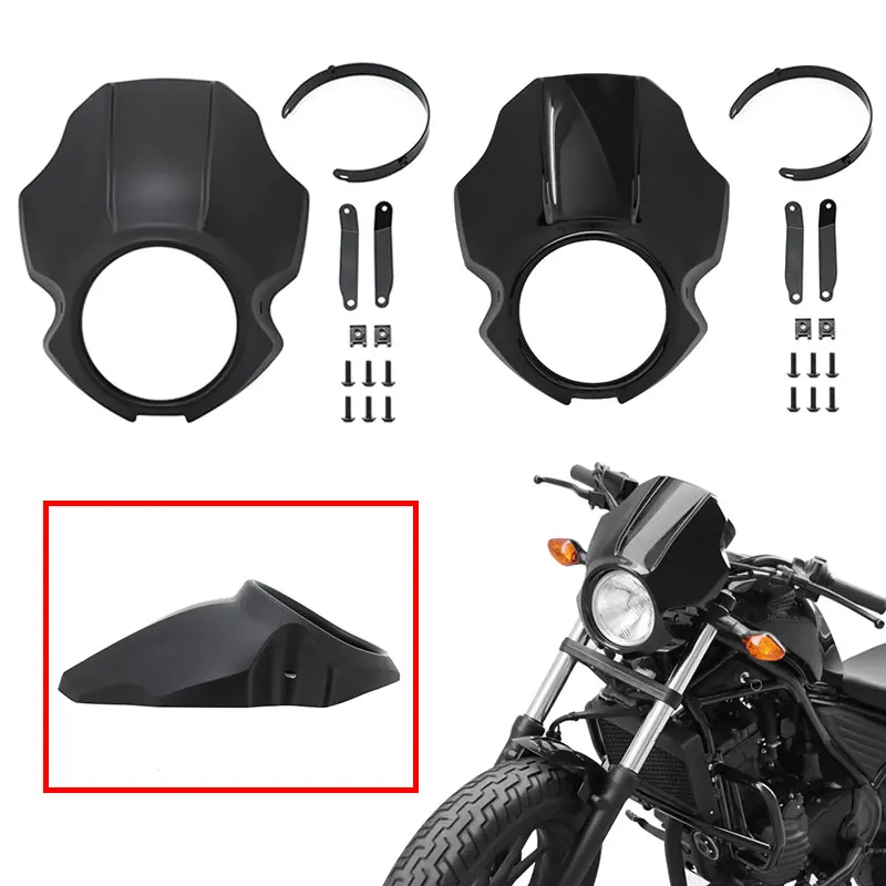 

Motorcycle Black Headlight Fairing Cover Front Fork Mount Kits Head Light Mask For Honda Rebel CMX 300 500 2017-2022