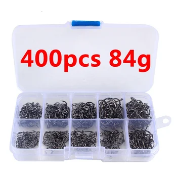 400PCS ตะขอตกปลาชุด PremiumHigh เหล็กคาร์บอน Barbed FishHooks สําหรับน้ําเค็มน้ําจืดอุปกรณ์ตกปลาอุปกรณ์ตกปลา