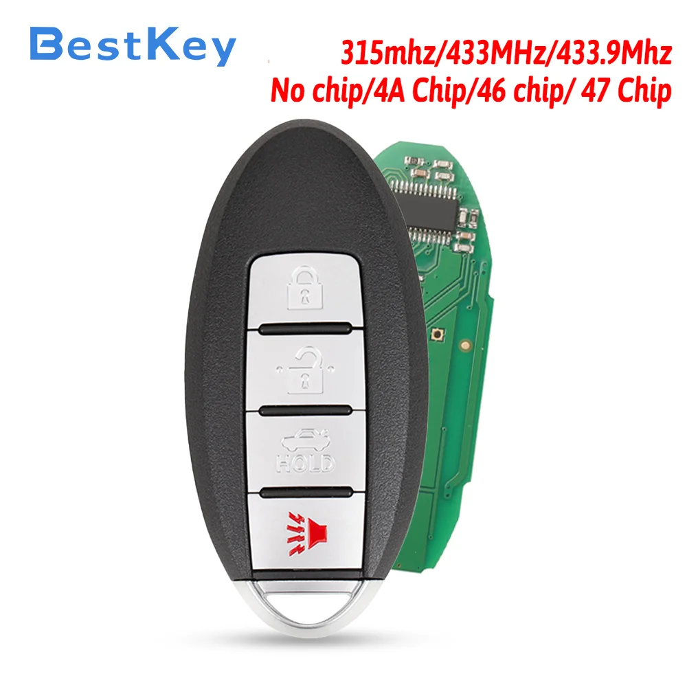 Best Key 4 Button Trunk Smart Key 315/433MHz 46/47/4A Chip for Nissan Altima Sentra Versa Maxima Murano 2009-2019