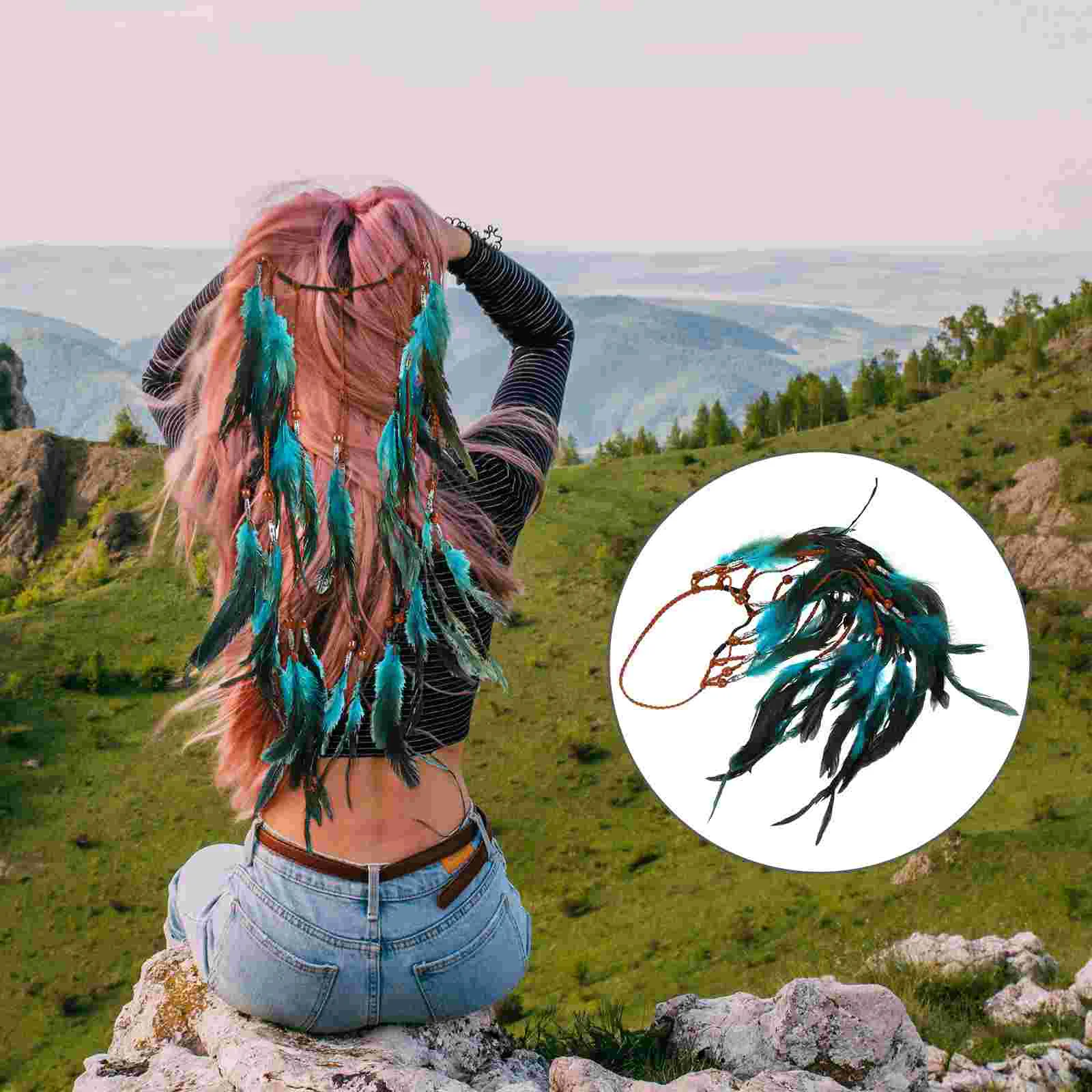 Feather Headband Women Festival Headwear Headdress Hairband Peacock Bohemian Artificial Headpiece Man