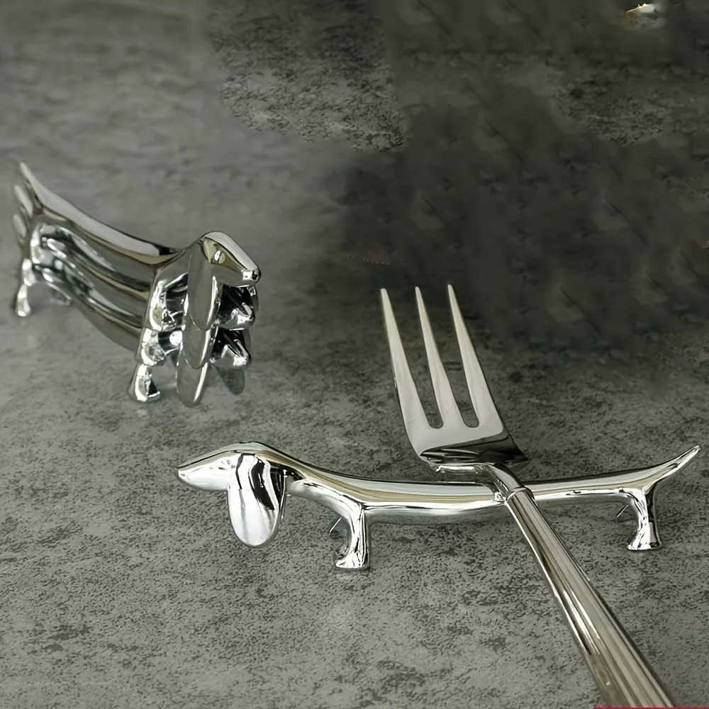 

Dachshund Dog Utensil Holders, Stainless Steel Chopstick Rest Pillow, Zinc Alloy Cutlery Stand for Spoon Fork, Home Kitchen