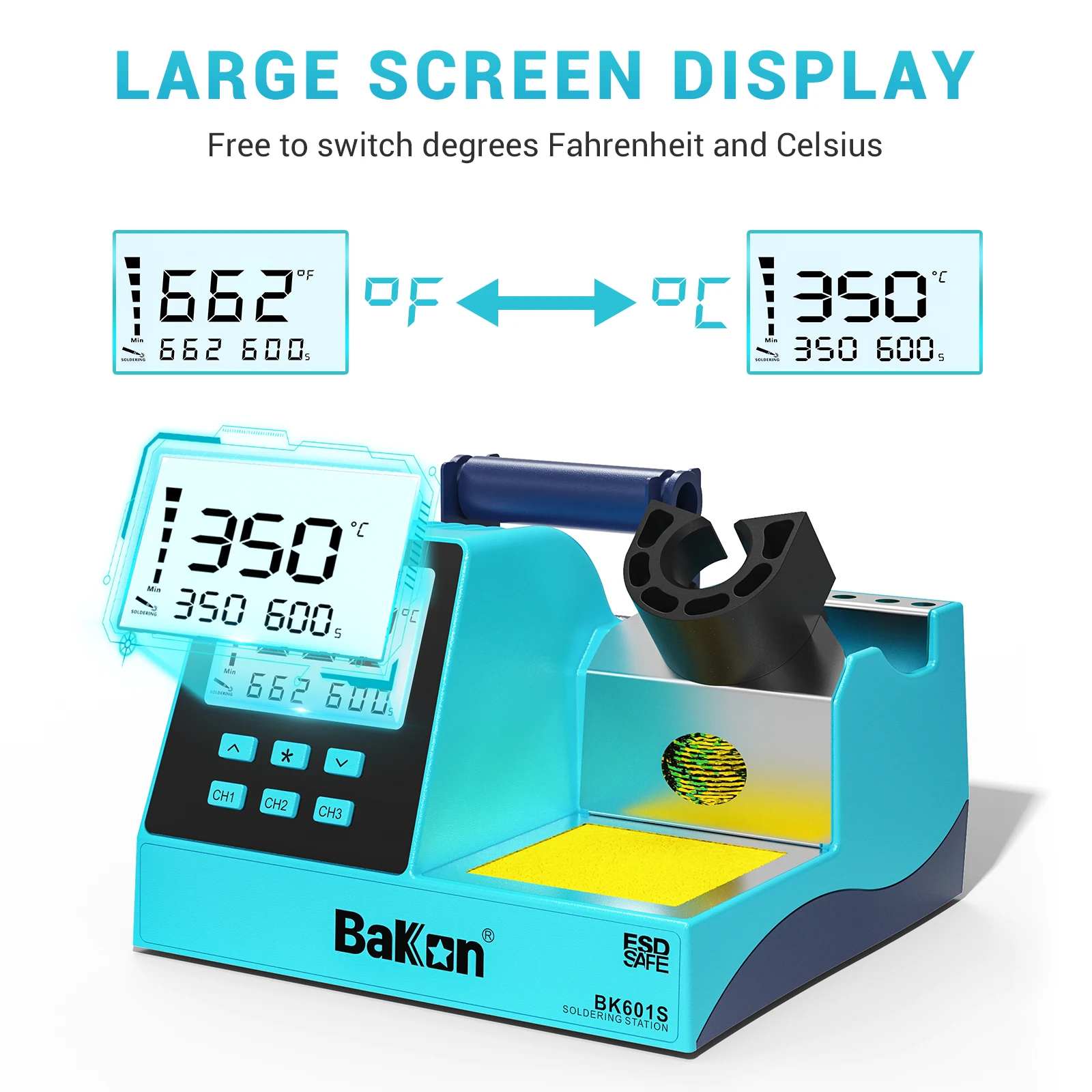 ชุดเครื่องบัดกรี BK601S Bakon พร้อมไมโครคอมพิวเตอร์ ให้ความร้อนเร็ว สำหรับงานซ่อมโทรศัพท์มืออาชีพ เครื่องมือซ่อมอิเล็กทรอนิกส์ หัวแร้งบัดกรี