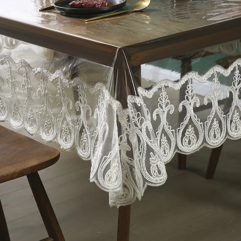 

PVC Tablecloth No Wash Oil Proof Waterproof Lace Trim Table Cloth Ins Wind High Permeability Wear-resistant Square Tablecloth