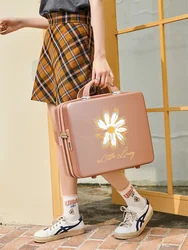 Small Portable Daisy ABS Password Lock Suitcase, Mini Travel Cosmetic Case, Zipper Storage Bag, Luggage, 14