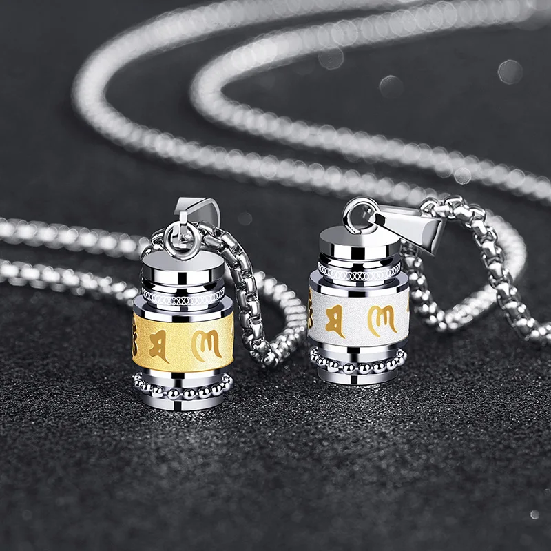 

Stainless Steel Om Mani Padme Hum Buddhist Mantra Prayer Wheel Meditation Pendant Keepsakes Cremation Urn Necklace