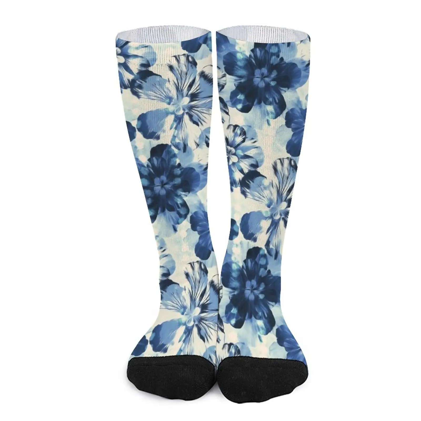 Shibori Inspired Oversized Indigo Floral Socks Funny socks man summer Wholesale