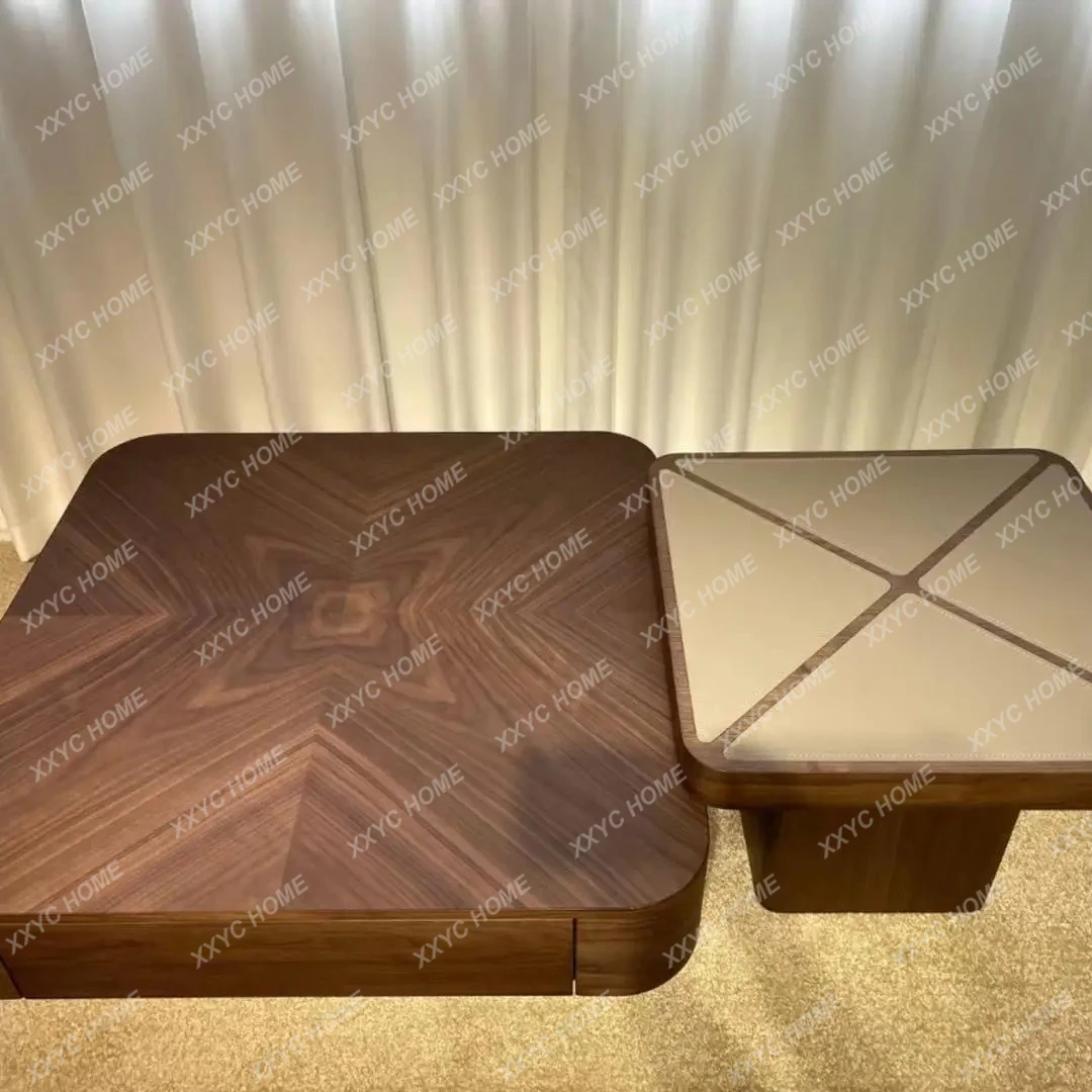 Medieval style square coffee table walnut pattern living room modern size apartment household coffee table combination