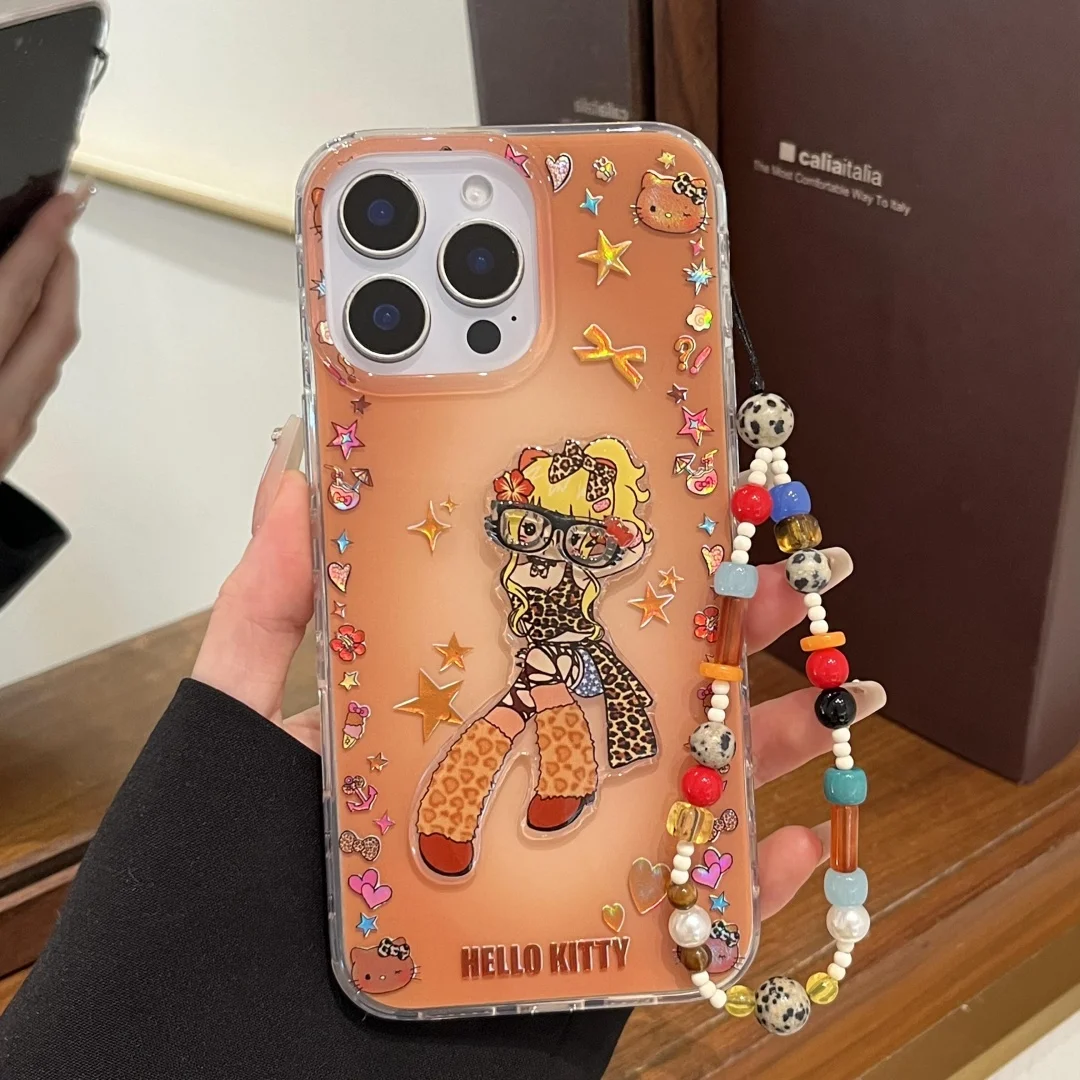 

Cool sweet Lovely Retro Leopard Girls kawaii Phone Case For iPhone 16 15 14 Pro Max 16 Plus Korean style Cover with lanyard﻿﻿