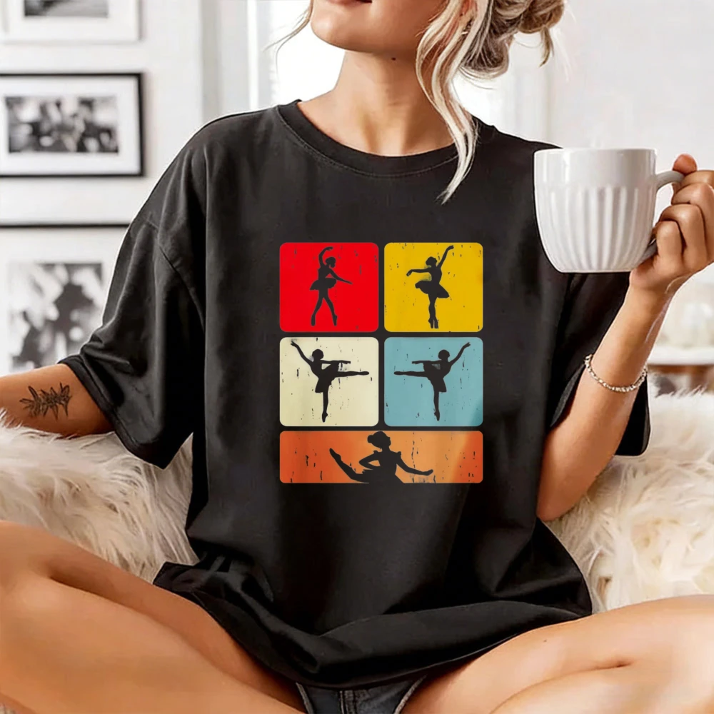 Retro Ballet Dancer Silhouette Womens T-Shirt Ballet Dancing Gift For Her Fashion Ballet Lover Cotton Tees Aesthetic Casual Tee