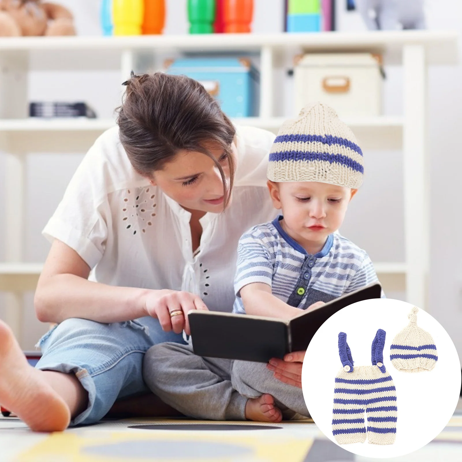 손뜨개 신생아 사진 촬영 소품 세트 가을 스트라이프 의상 부드럽고 편안한 니트 코스튬 사진 촬영용