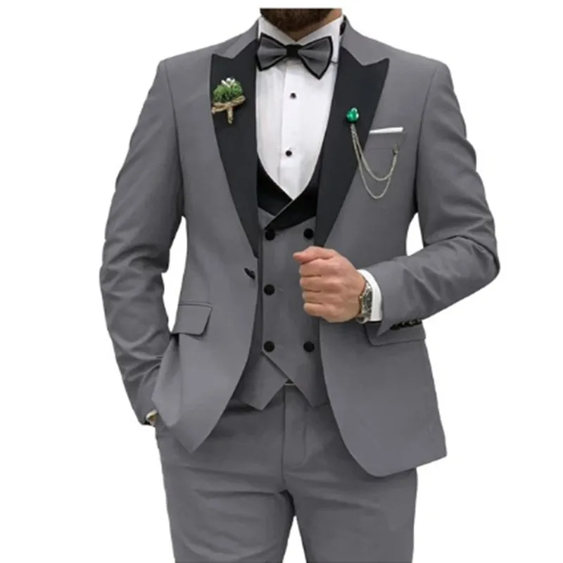 Handsome One Button Groomsmen  Peak Lapel Groom Tuxedos Men Suits Wedding/Prom Best Man Blazer ( Jacket+Pants+Tie+Vest) A199