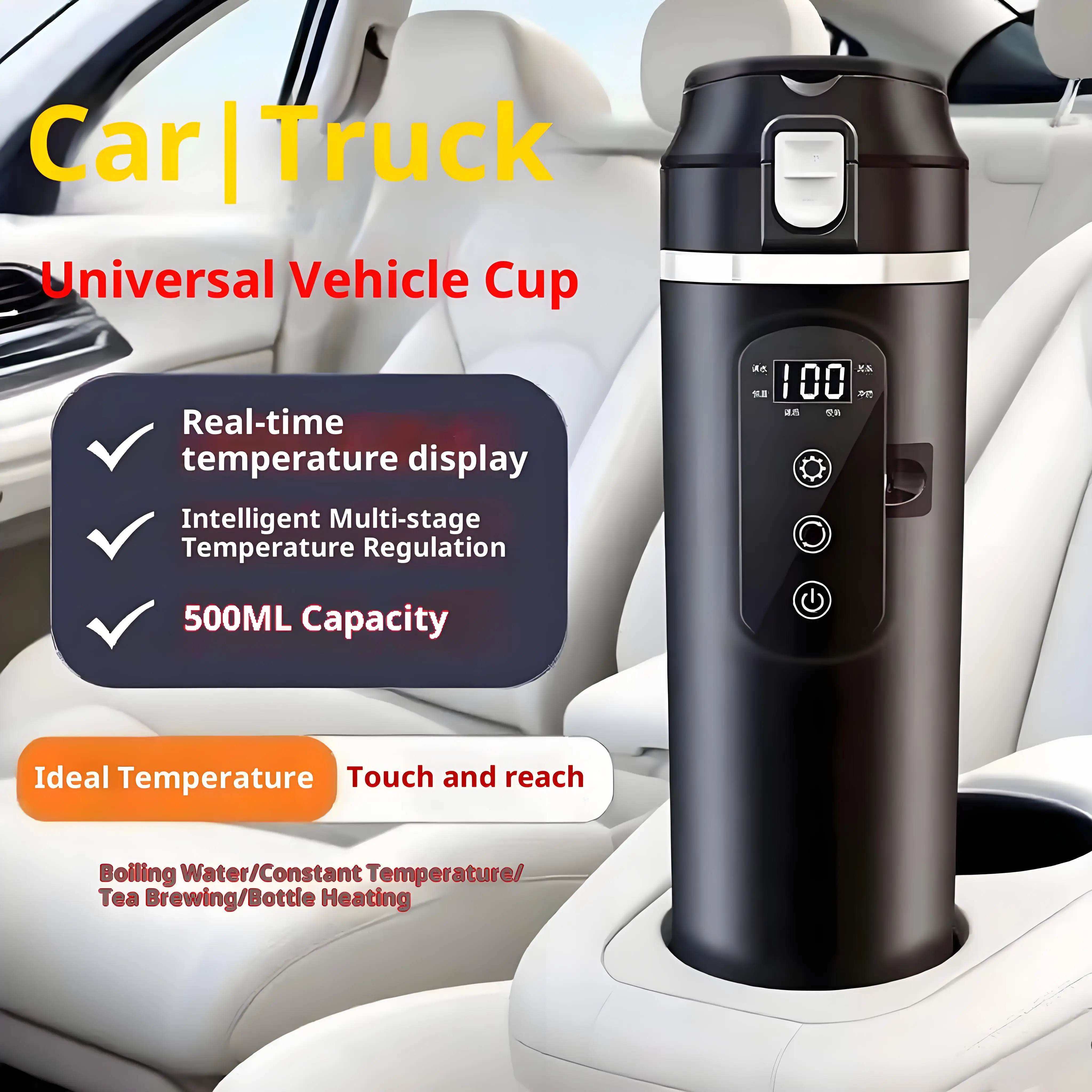 Winter New 304 Stainless Steel Car Large Capacity Heating & Insulated Cup - 2-in-1 Smart Digital Display Vehicle Electric Kettle