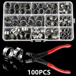 100pcs Boxed Stainless Steel Single Ear Hoop Combination + Vise Clamp Rings Crimp Pinch Set Pliers Wood Working Clamps