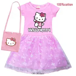 Hot Hello Kitty Girls Clothes Summer Princess Dresses Kids Bag Dress Birthday Party Girls Dresses Children's Clothing Purple